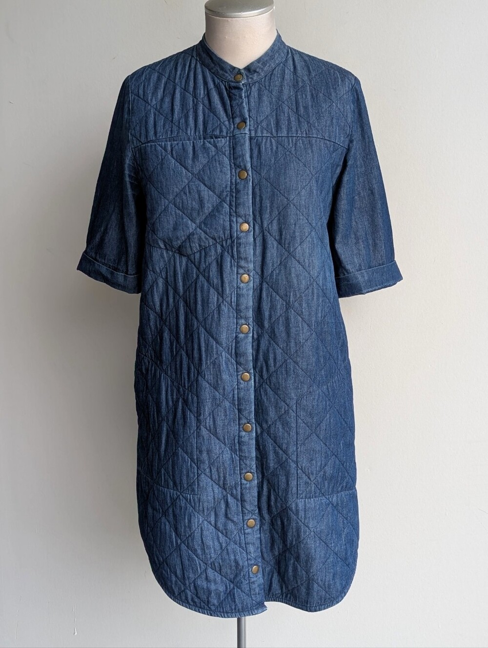 Eve Gravel Quilted Denim Button-Front Shirt Dress - Picture 1 of 5